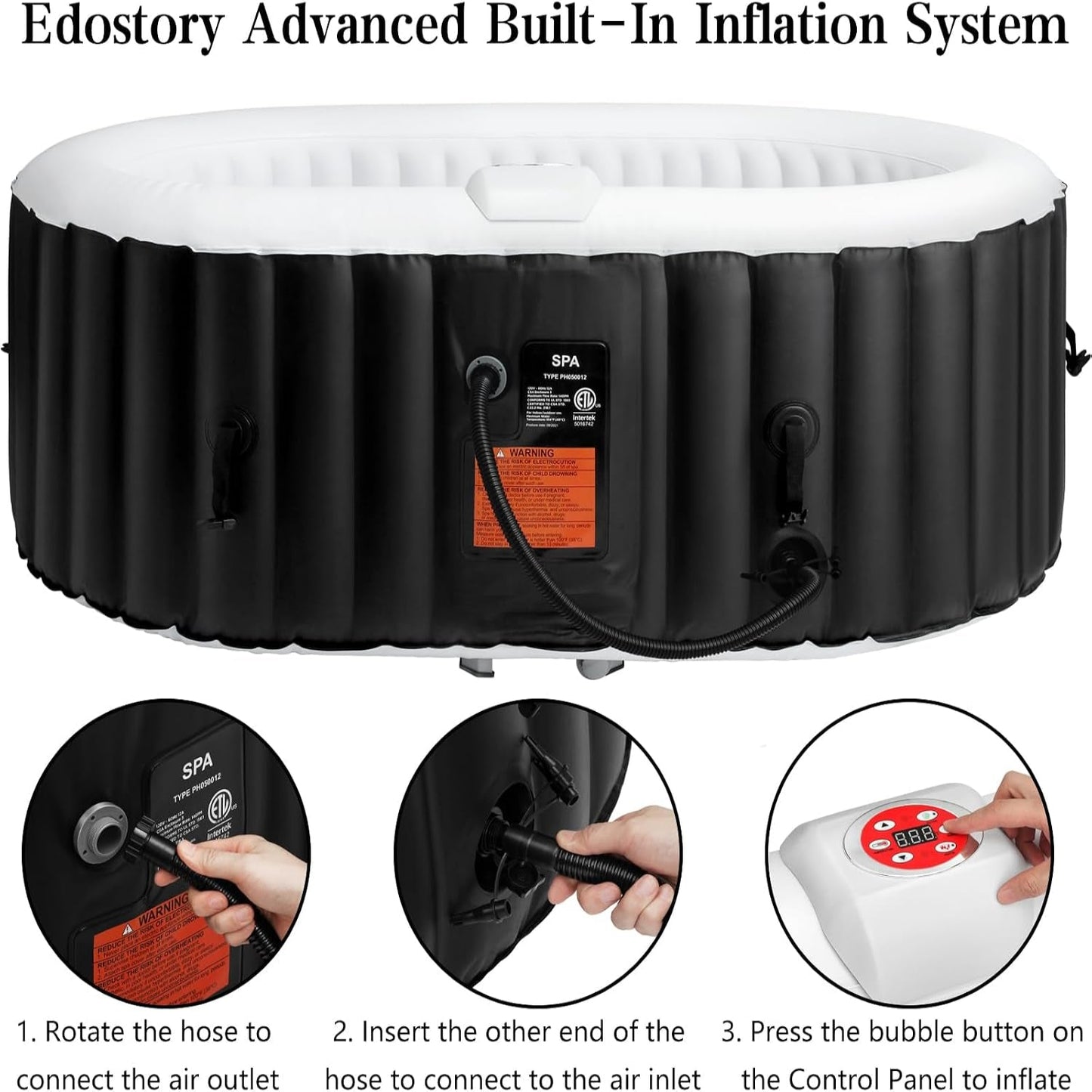 Hot Tub Inflatable Portable Oval Spa 2 Person Hot Tub with 90 Bubble Jets, Cover, Filter Cartridges, Pump, Black