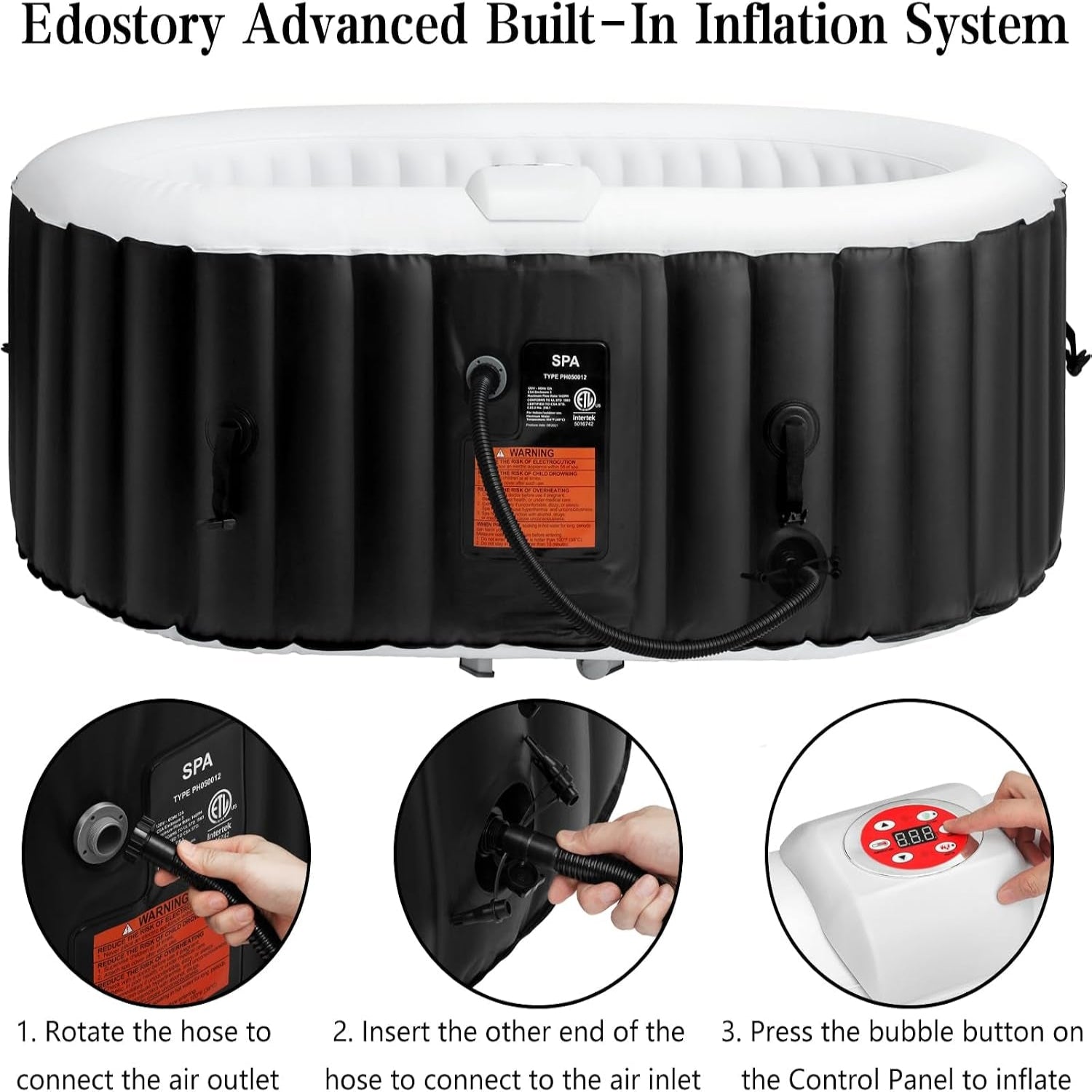 Hot Tub Inflatable Portable Oval Spa 2 Person Hot Tub with 90 Bubble Jets, Cover, Filter Cartridges, Pump, Black