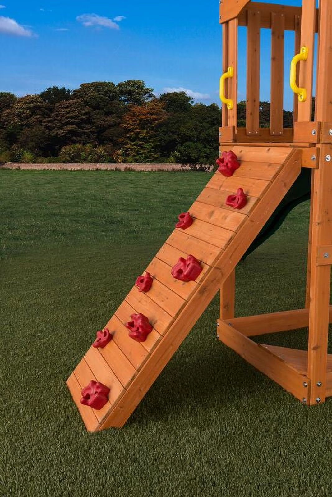 Timber Valley Wooden Playset with Wooden Roof, Glider Swing, Sandbox, Climbing Wall, Ladder, Slide & Belt Swings